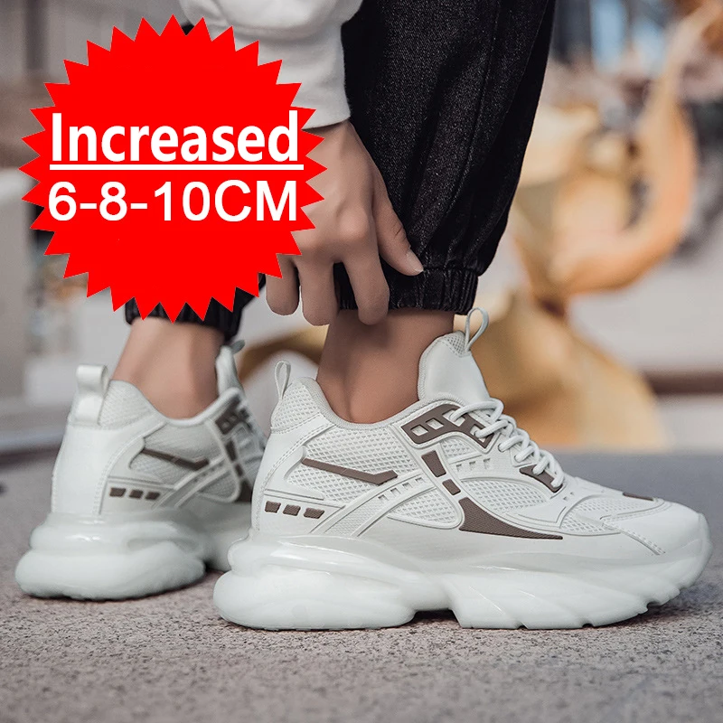 Men Mesh Elevator Shoes Height Increase Sneakers Shoes for 8/10CM Sports Casual Invisible Inner Heightening for Men