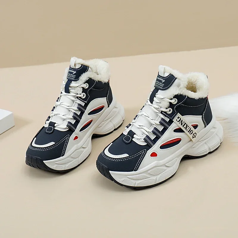 

Женские кроссовки с высоким берцем, уличные теплые кроссовки из хлопка, на платформе, с бархатной подкладкой, модная повседневная обувь на шнуровке, 2023