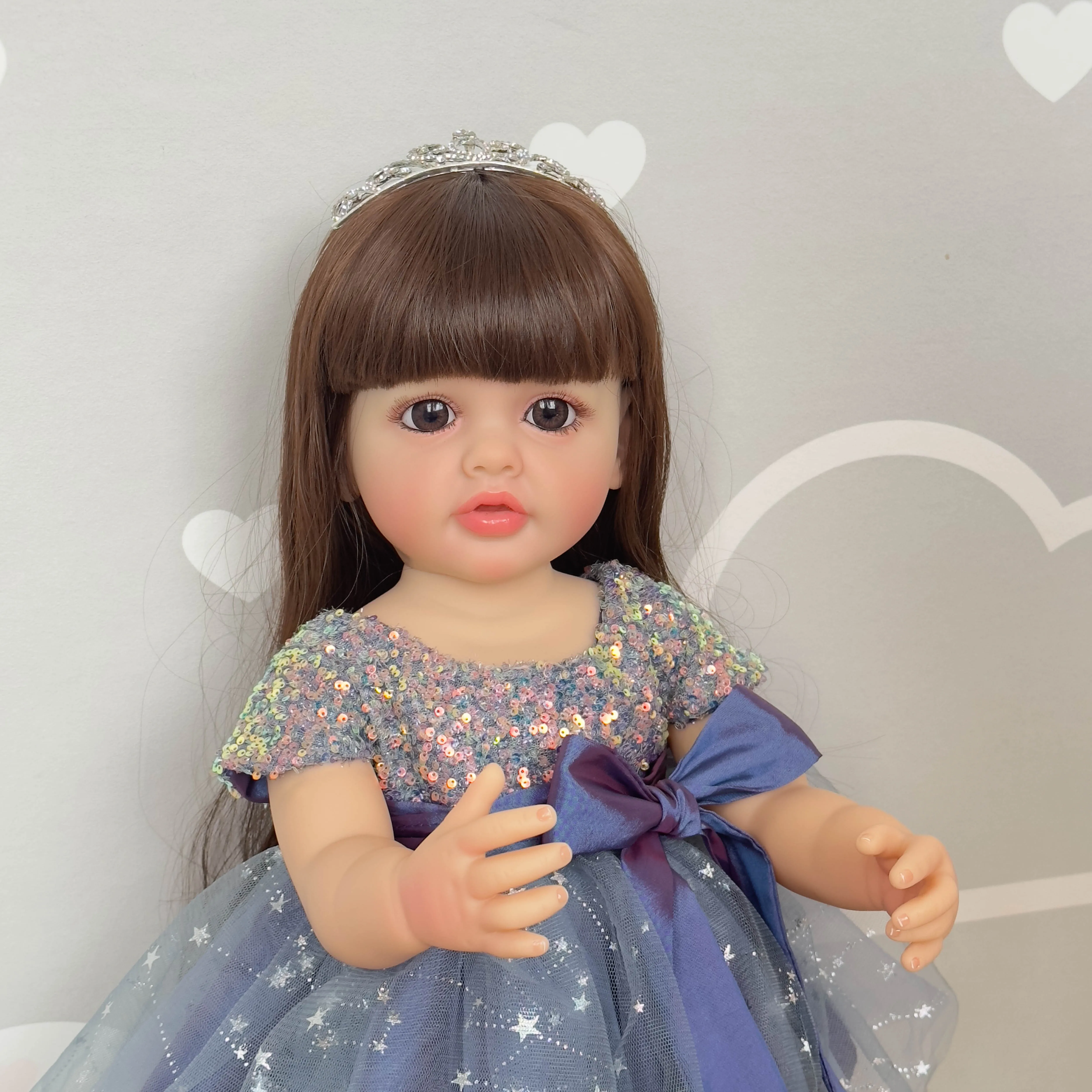 NPK 22inch Full Body Standing Toddler Girl Doll Reborn Princess Betty Long Hair in Dress Soft Cuddly Body Gifts for 3