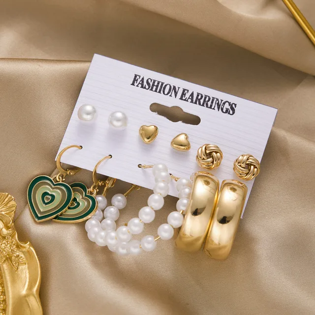 Korean Trendy Geometirc Butterfly Pearl Earrings Set For Women Resin Acrylic Star Heart Round Hoop Earrings Brincos Jewelry Gift ER22Y0071