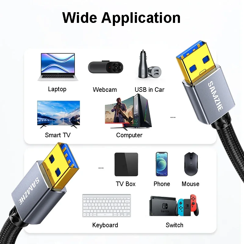 SAMZHE USB 3.0 연장 케이블, 수-수 2.0 연장 케이블, PC TV PS4 컴퓨터 노트북 익스텐더용