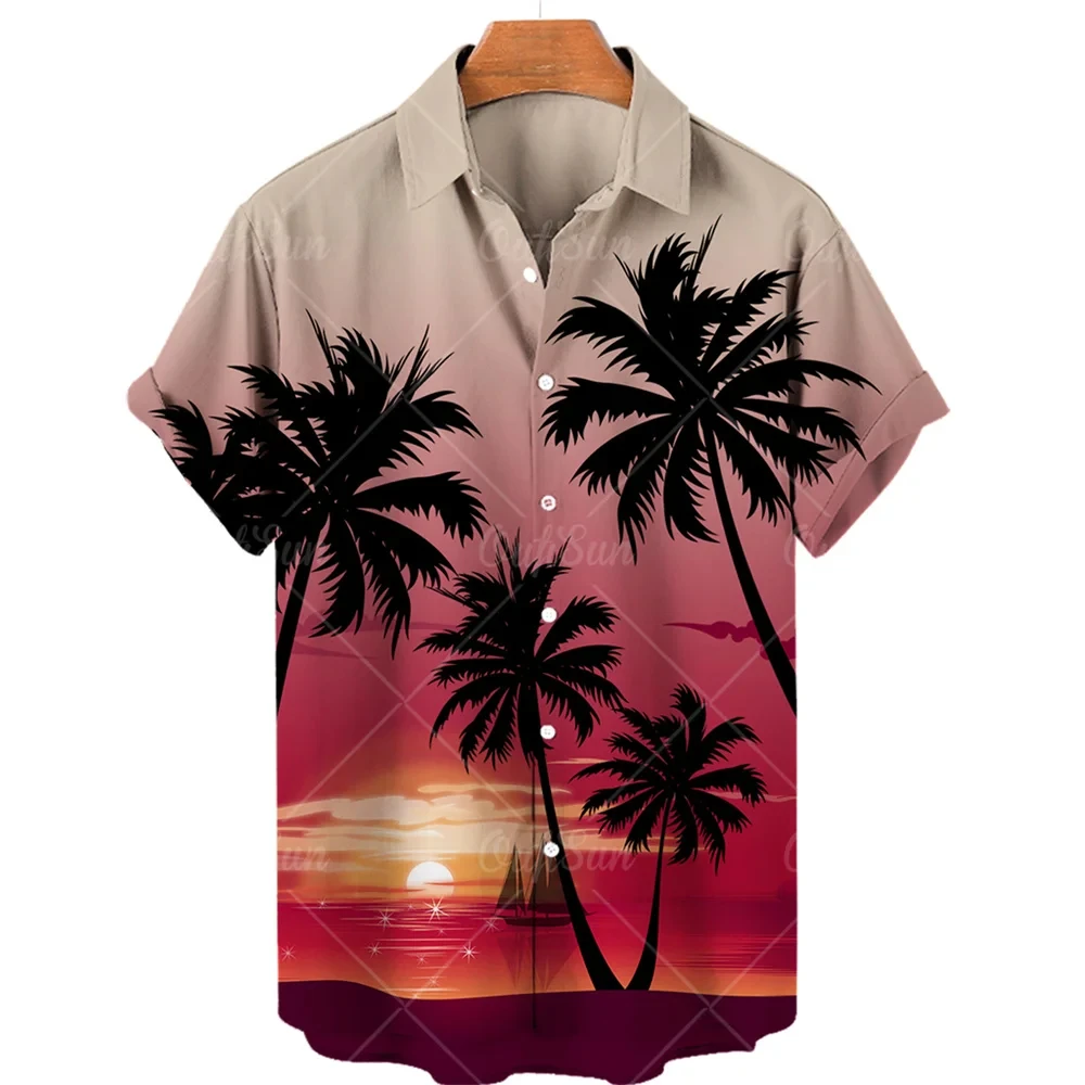 thumbnail image 1 of Camisa de manga corta con estampado 3D de árbol de coco para hombre, estilo hawaiano, para vacaciones en la playa, holgada, de talla grande, para verano de 2024, 1 of 5