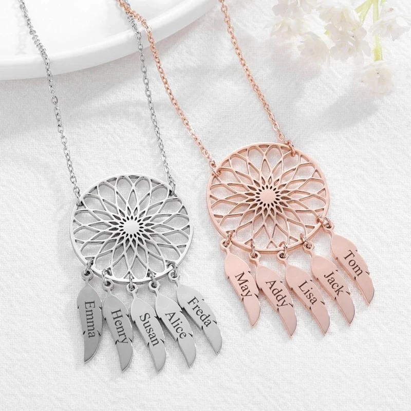 

Mothers Day Personalized 1-7 Kids Name Dreamcatcher Necklaces for Women Custom Pendant Birthday Necklace Gift for Grandma Nana
