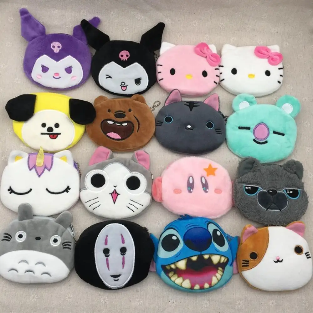 

Cute Sanrio Plush Wallet Hello Kitty Kuromi Coin Purse Anime Figure Stitch Bag Accessories Keychain Kid Toys Kawaii Girls Gift