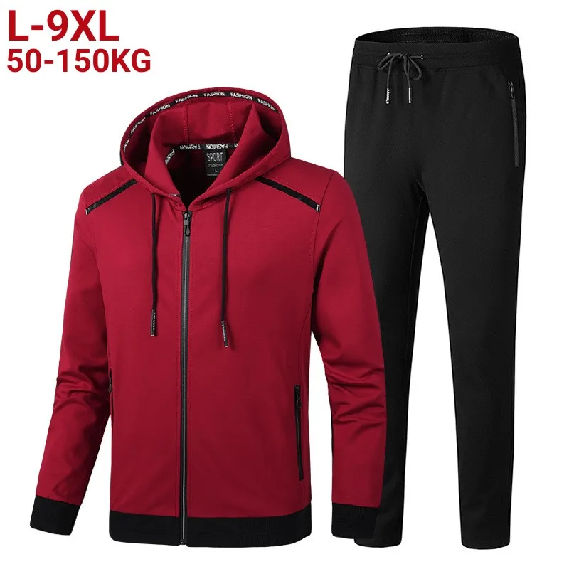 Plus Size 2 Pieces Suits Hoodies Jogger Male Winter Sportwear Sets Hooded Jackets Pants Hip Hop Sports Tracksuit Men's Clothing
