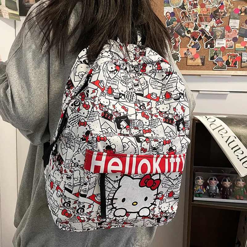 

Модный рюкзак Sanrio с героями мультфильмов Hello Kitty, милая Студенческая сумка из аниме, женские трендовые сумки на плечо, женская сумка для книг с котенком