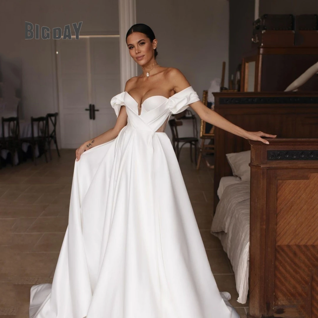

Exquisite Wedding Dress For Woman 2023 Strapless A-Line Open Back Split Off The Shoulder Sweep Train Bride Gown Vestido Custom