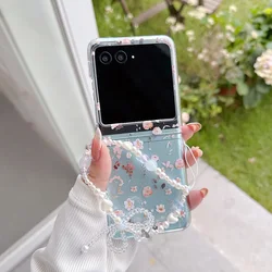 Blumen Transparentes Klappgehäuse mit Armband - Stoßfeste Hard-PC-Hülle