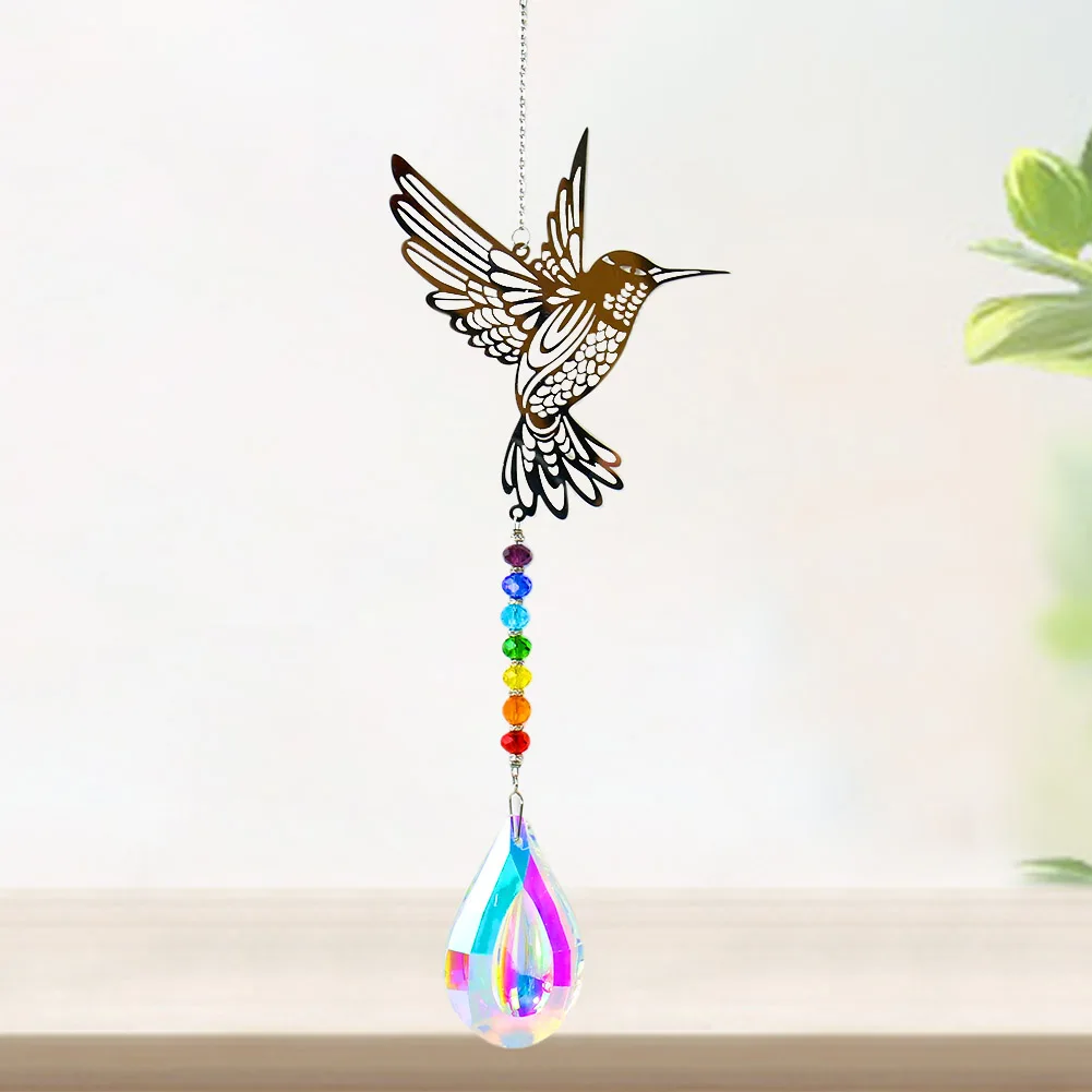Lute Chakra Crystal Prism Hanging AB Color Hummingbird Suncatcher Chandelier Pendant Rainbow Chaser Home Window Car Garden Decor