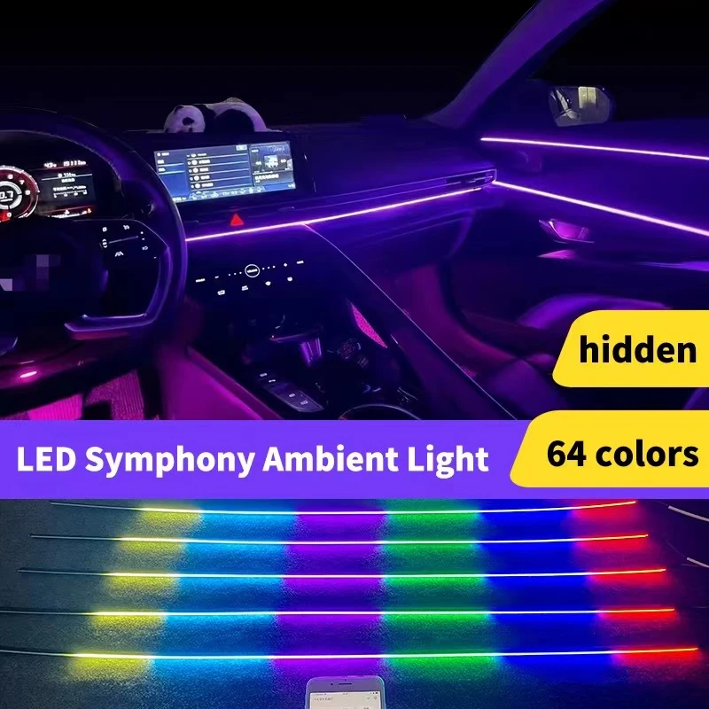 Universal 18 In 1 Led Car Ambient Lights Rbg 64 Color Interior Acrylic