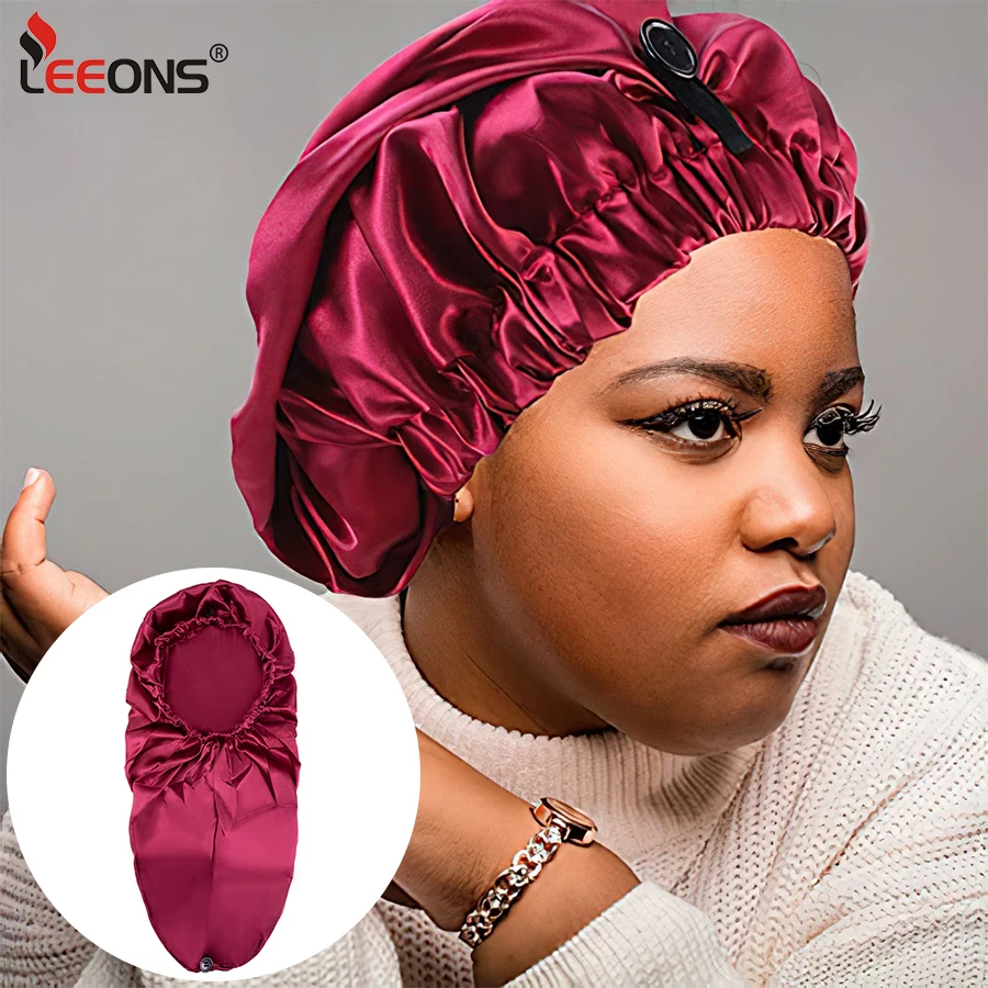 Longelastic Nightcap Wide Side Satin Sleep Cap For Long Hair And Dreadlock Extra Large Sleeping Bonnet Protect Hair For Women satin silk bonnets