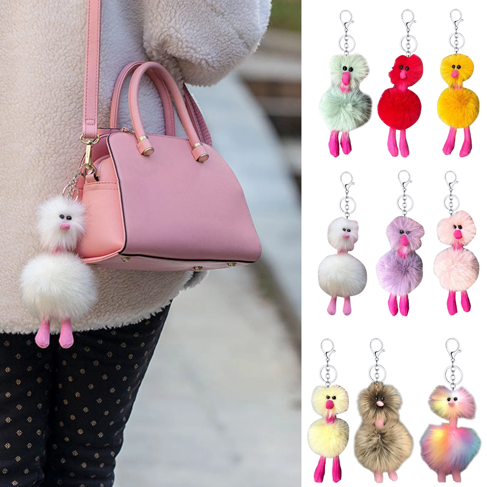 

Plush Key Pendant Lightweight Fully Filled Alloy Buckle Couple Gift Ostrich Plush Toy Ostrich Keychain