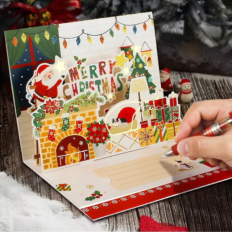 Greeting Cards 3D Santa Greeting Cards Folding Merry Christmas Best Wishes Card Xmas Gift for New Year Blessing Thank You Postcard Decoration