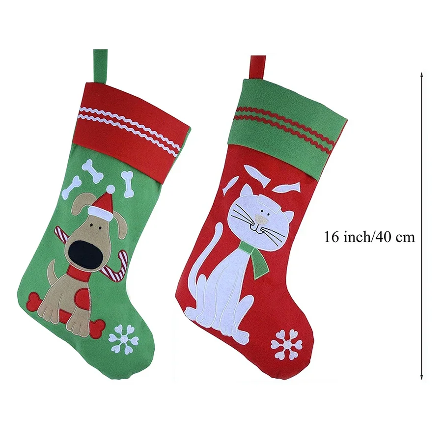 1 Pcs Candy Bag Christmas Cat Dog Stocking Socks 40cm Socks Gift Bag Hanging Decoration Stovepipe Girt for Kids Plush Wall Stuff