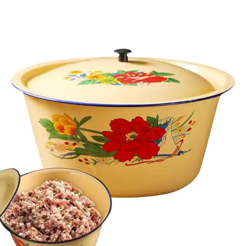 Retro Enamel Mixing Bowl with Lid – Vintage Enamelware for Soup, Rice, Vegetables & Storage 2