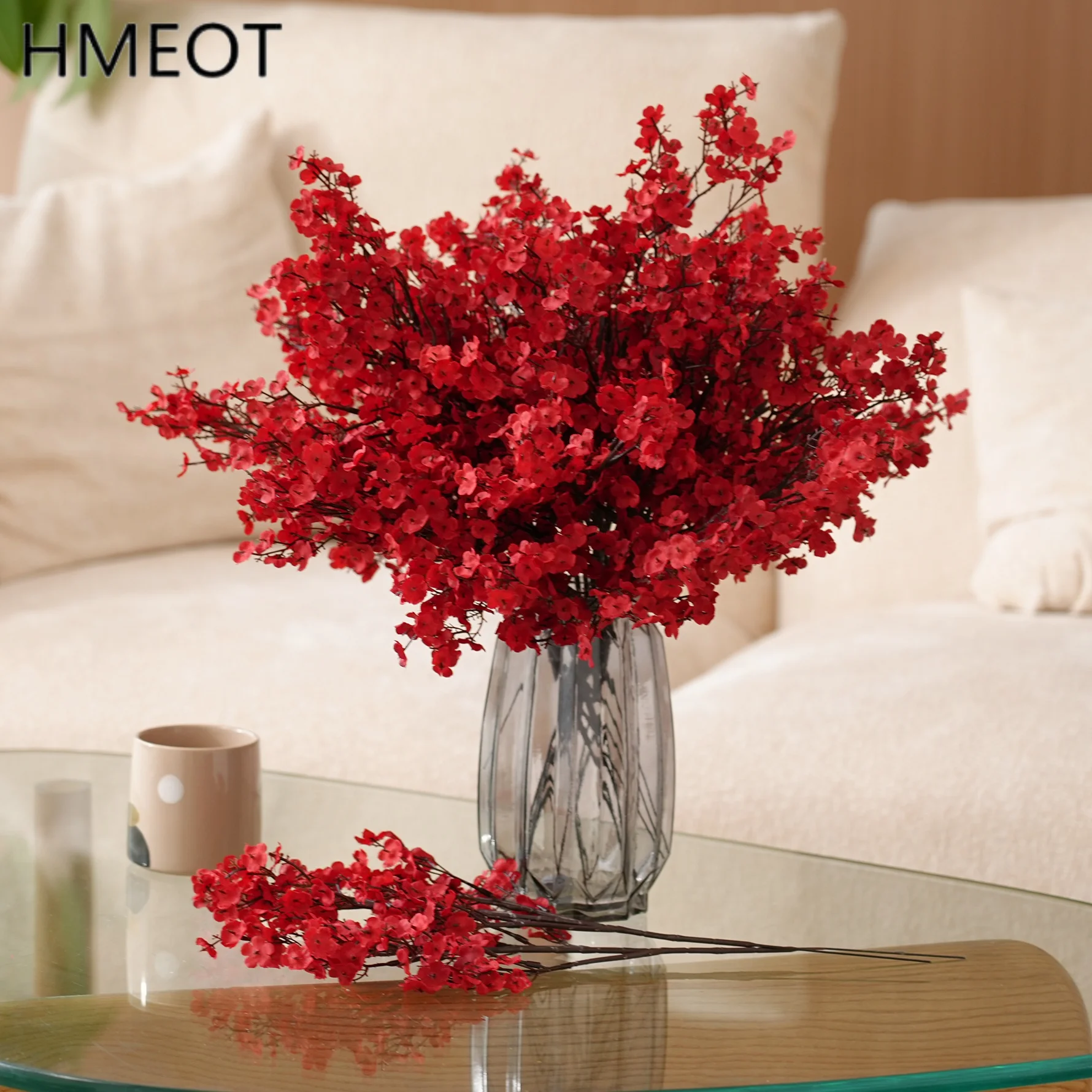 HMEOT Ramo di Fiori di Gypsophila Rosso Romantico, Accessori per Bouquet da Sposa, Decorazioni per Banchetti, Foto, Casa e Tavolo H3910
