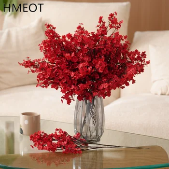 HMEOT Ramo di Fiori di Gypsophila Rosso Romantico, Accessori per Bouquet da Sposa, Decorazioni per Banchetti, Foto, Casa e Tavolo H3910