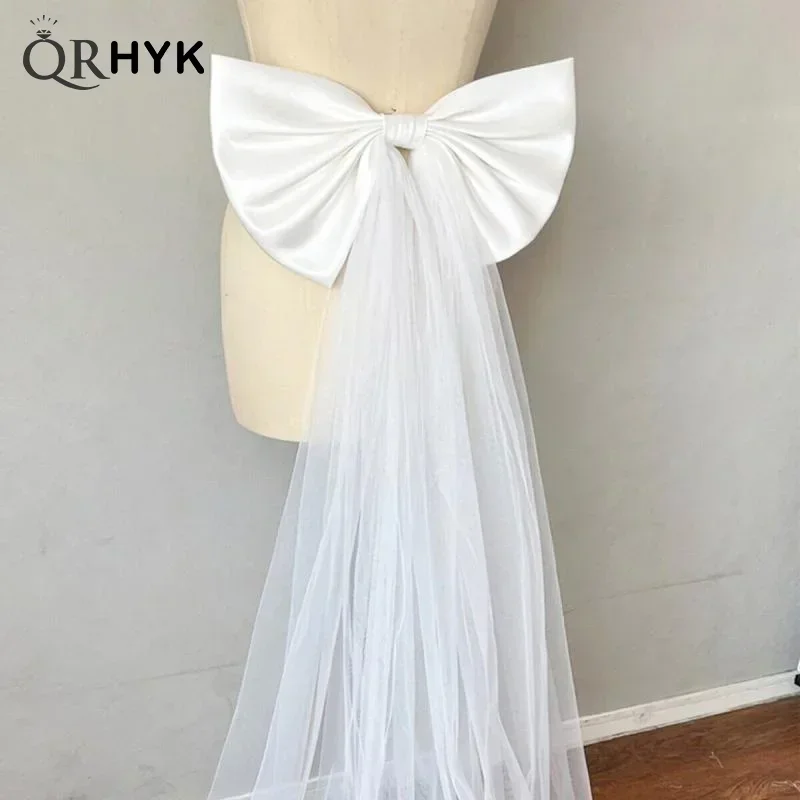 Abito da donna 1 pezzo Cintura da sposa Grande fiocco in raso Nodi Accessori Elegante decorazione per abito da sposa con fiocco in tulle di raso staccabile - immagine 5