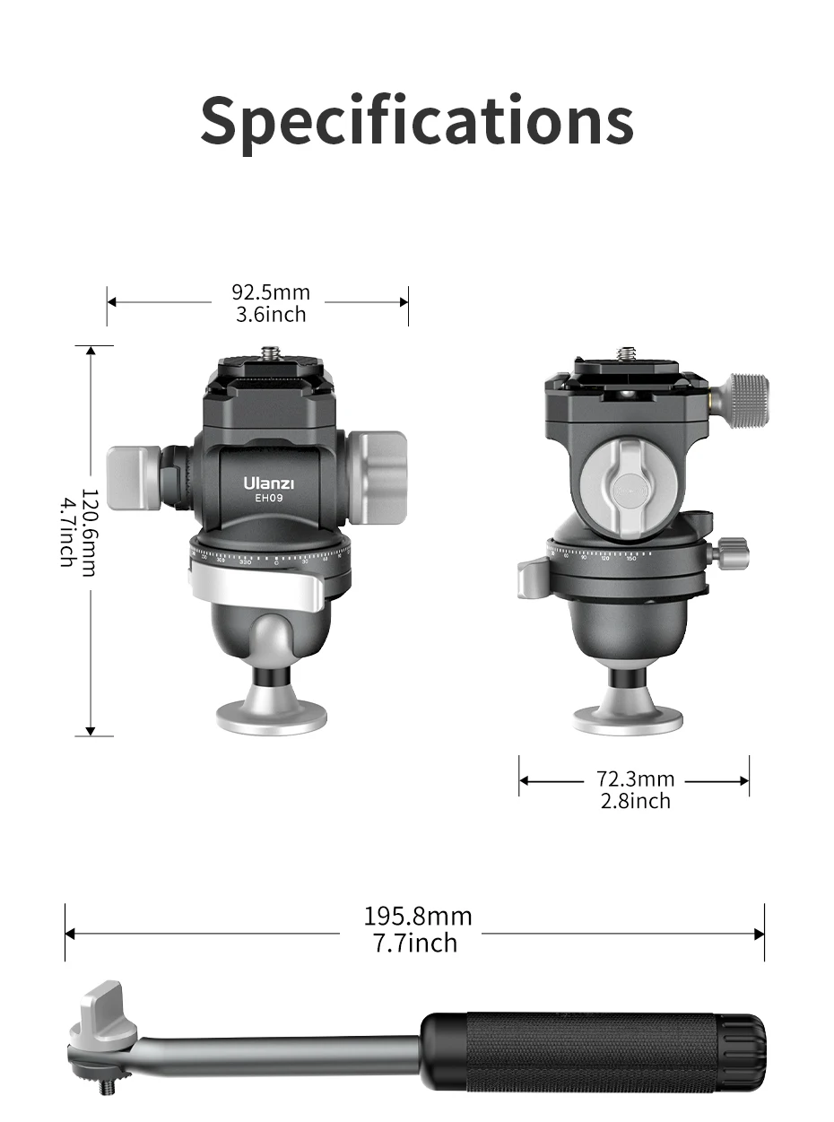 EH09 Inverted Ball Head for Tripod Arca-Swiss Compatible Support Vertical&Horizo