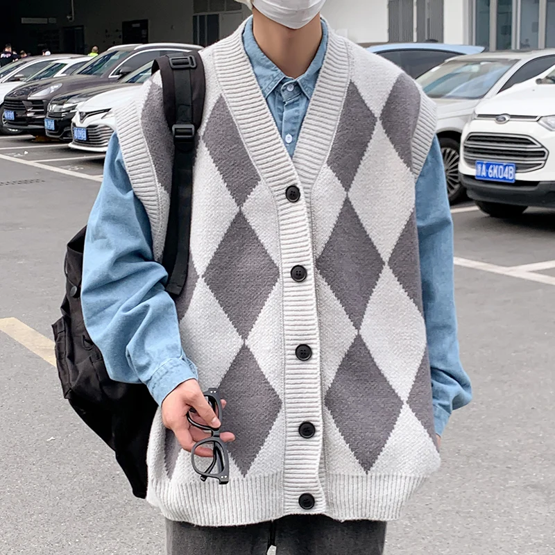 Windproof Open Front Button V Neck Vest Waistcoat Men Warm Soft Coat Autumn Winter Top Sleeveless New Basic Casual Knit Cardigan