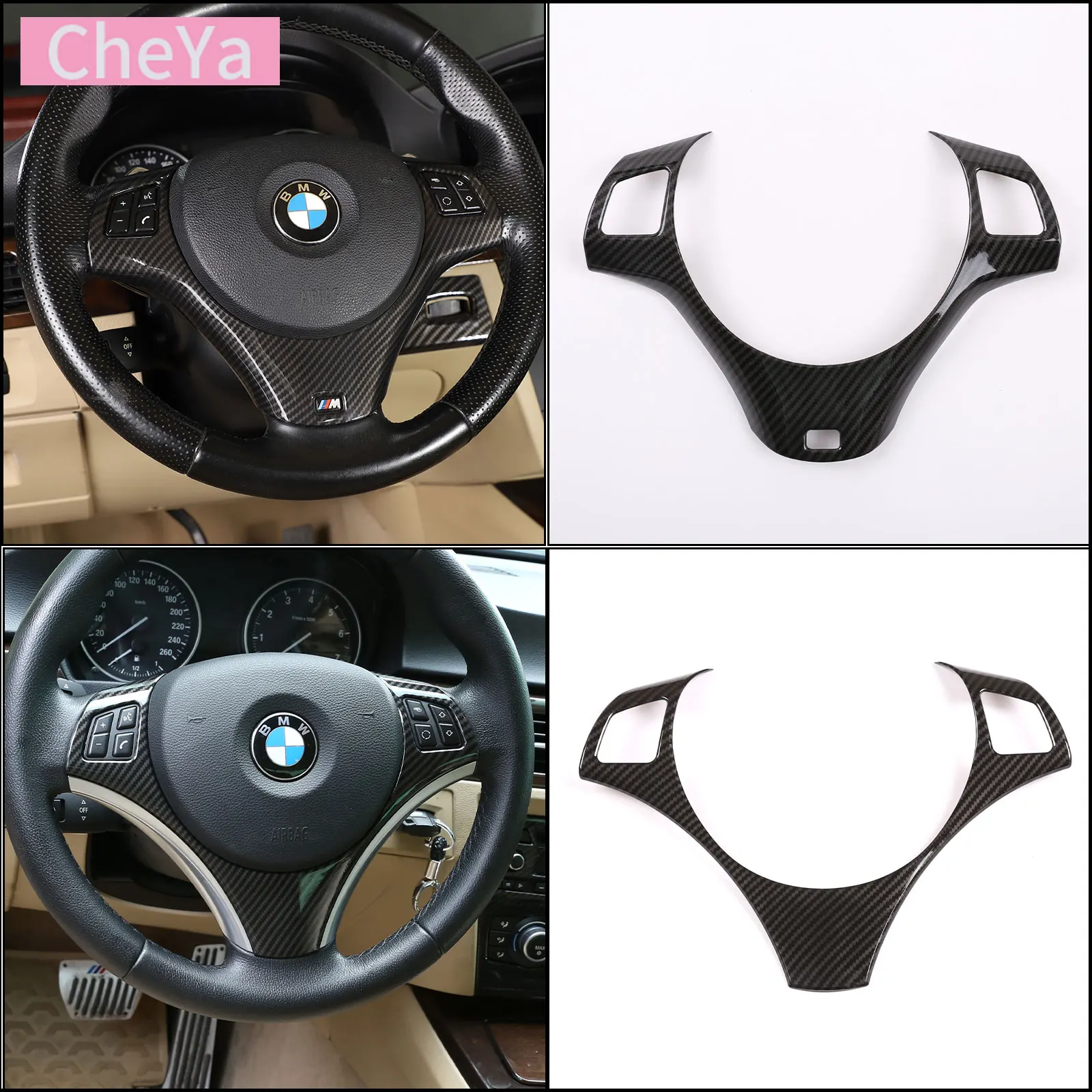 

cheya Car Steering Wheel Button Decoration Frame Trim for BMW 1 3 Series E82 E84 E87 E90 E92 E93 2004-2012 Interior Accessories