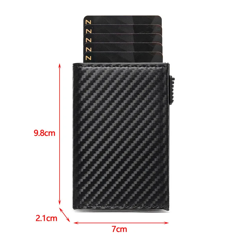 Automatic Card holder Carbon Fider and Black Pu leather  RFID  Magnetic Card holder Casual Business  Man‘s ’Wallet