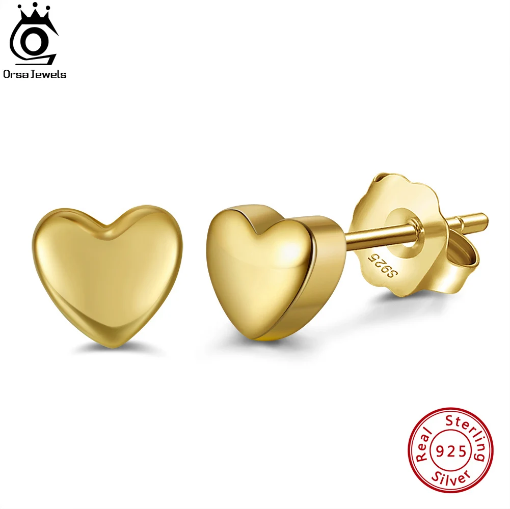 ORSA JEWELS 925 Sterling Silver Romantic 6 MM Heart Earring 14K Gold Plated for Women Earrings Gold Jewelry Birthday Gift APE43