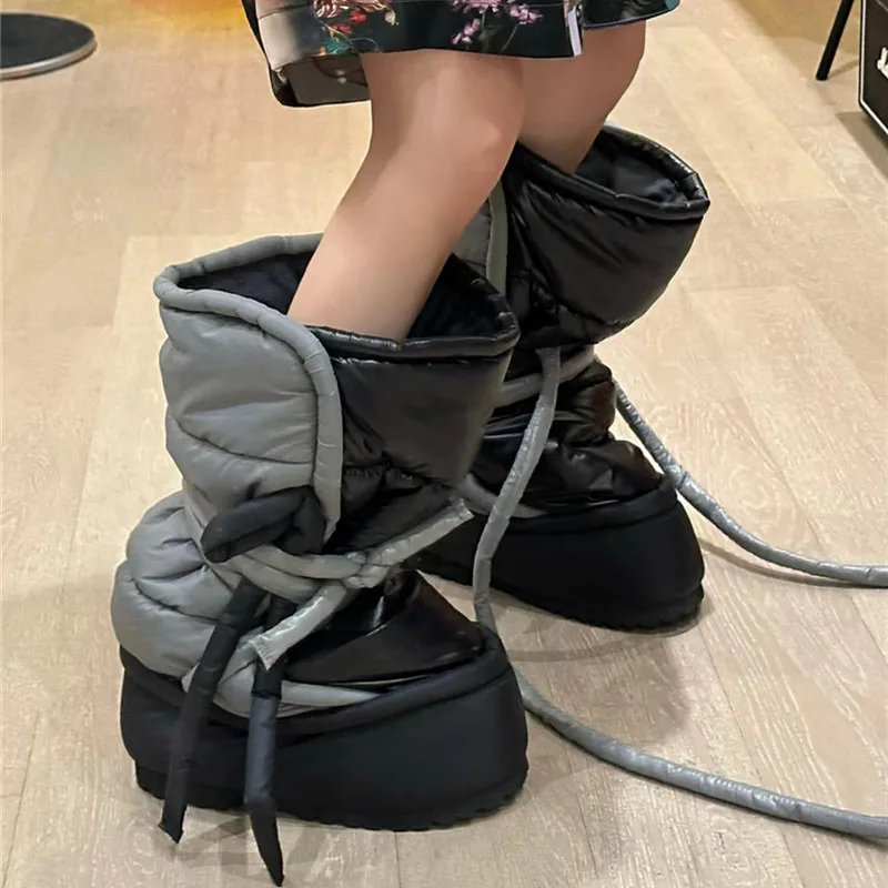 

Lace UP Thick Sole Snow Boots Ladies Short Booties Designer Winter Warm Botas Mujer Platform Cross-Tied Shoes for Women Botines