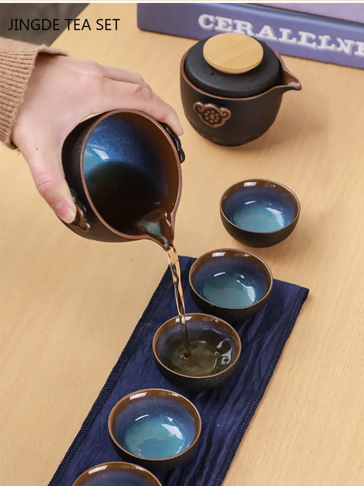 Black Ceramic Quick Cup One Pot Two/Five Cup Teapot Set Travel Portable Chinese Tea Set Customized Teaware Gifts Tea Maker