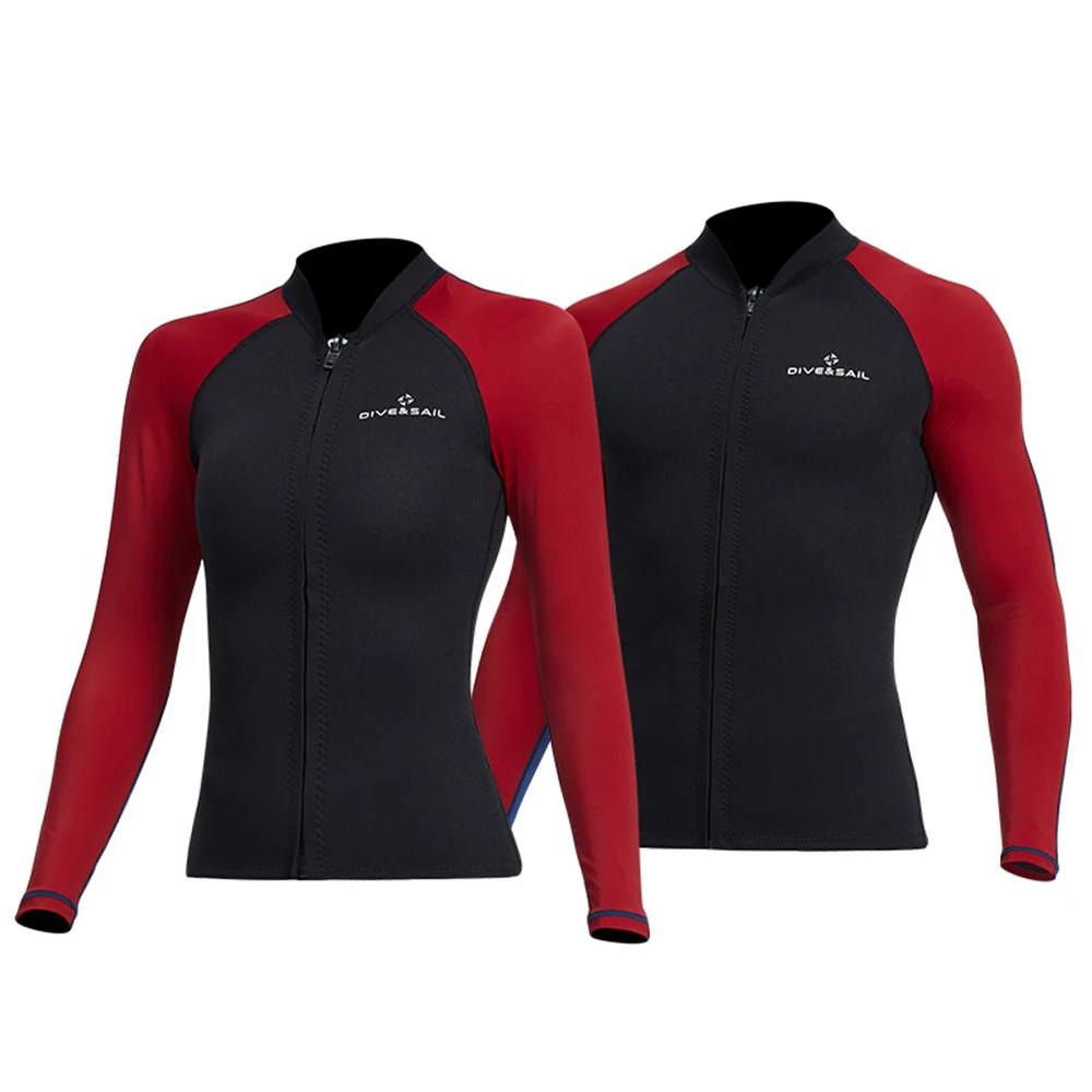 

2023 Fashion 1.5MM Neoprene Wetsuit Tops Men's And Women's Split Long Sleeves Warm Sunscreen Swim Snorkeling Surfing Diving Tops