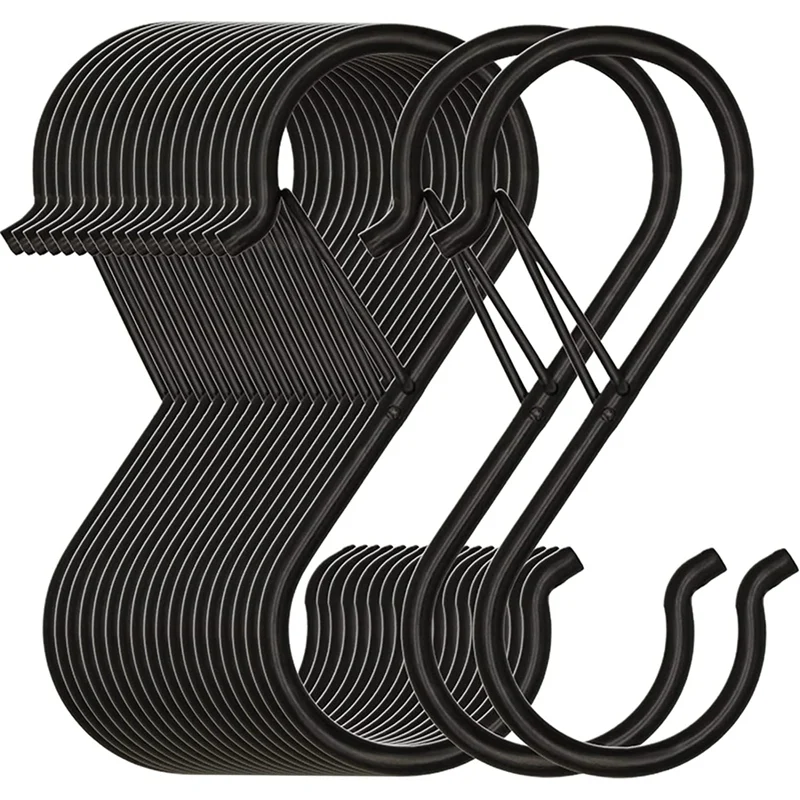 

20 Pack S Hooks For Hanging, Heavy Duty Safety Buckle Design Metal Black S Shaped Hooks For Hanging Kitchenware, Pots