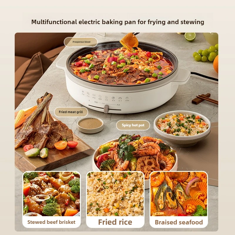 220V Electric Crepe Maker Household Deepen Pancake Baking Pan Multi Cooker with 34cm Diameter Home Electric Frying Pan 3