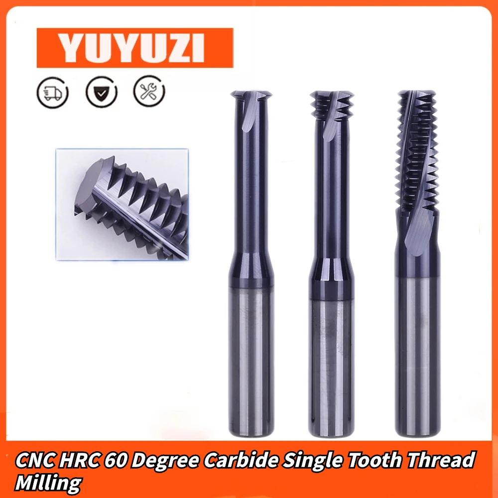 

1pcs CNC HRC 60 Degree Carbide Single Tooth Thread Milling M1 M1.2 M1.4 M1.6 M2 M2.5 M3-M24 Solid Carbide Thread Milling Cutter
