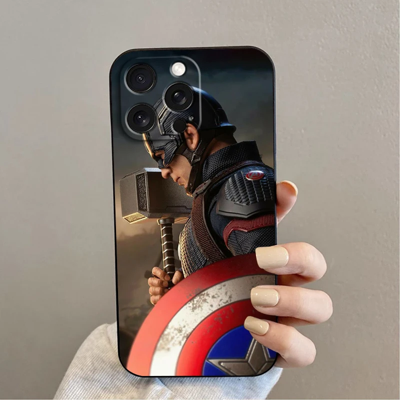thumbnail image 1 of Marvel America capitán Cool para Apple iPhone 16 15 14 13 12 11 XS XR X Pro Max Plus Mini Funda negra para teléfono, 1 of 5
