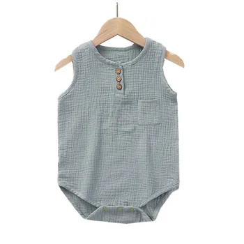 2019 Baby Clothes Solid Cotton Linen Baby Summer Romper Sleeveless Striped Newborn Baby Jumpsuit Outfit Romper For Toddler #GY 3