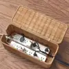 Storage Basket Handwoven Rattan Cable Management Box with 2 Slots for Power Cords Capacity Organizer Basket for Hidden Wires 3
