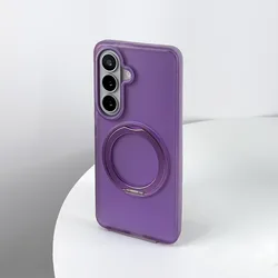 Translucent Candy Color Matte Ring Magnetic Stand Holder Case with Magsafe Compatibility - Galaxy S26 Plus (Dark Purple)