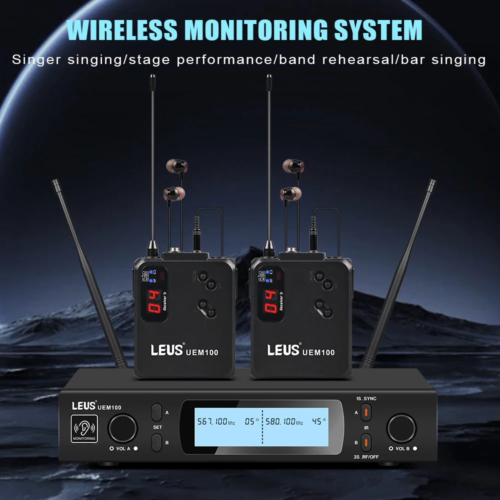 LEUS UEM100 UHF Mono Single Channel Wireless In-Ear Monitor System 100m Transmission Distance for DJ Stage Performance Studio
