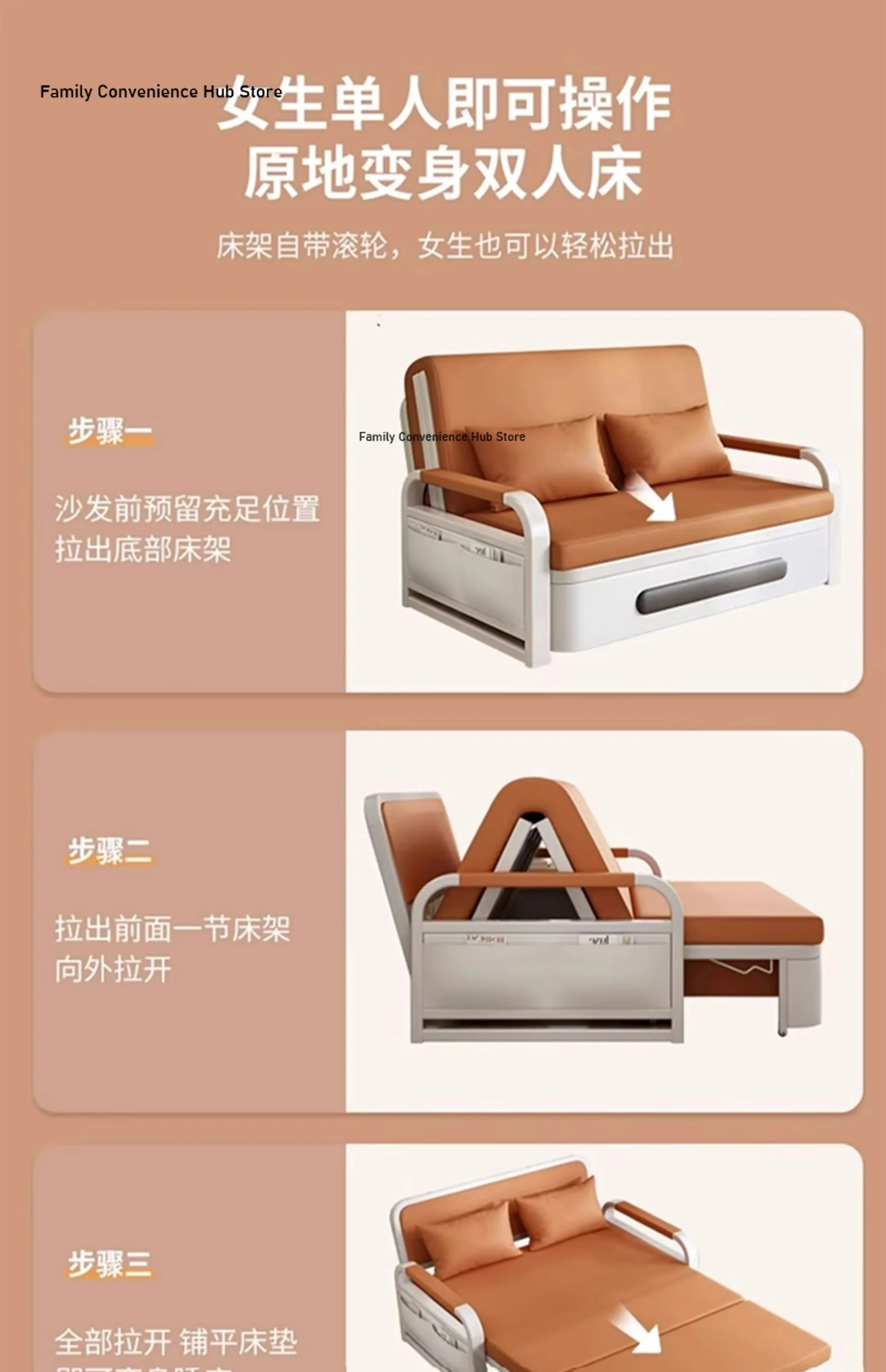 Description Picture 5 of itemSofa bed folding dual-purpose small apartment Internet celebrity living room furniture multi-function single and double retra
