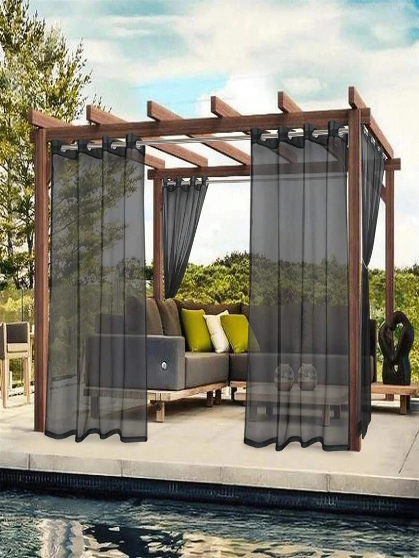 Waterproof Sheer Curtains - Translucent Black White Gray Outdoor Curtains