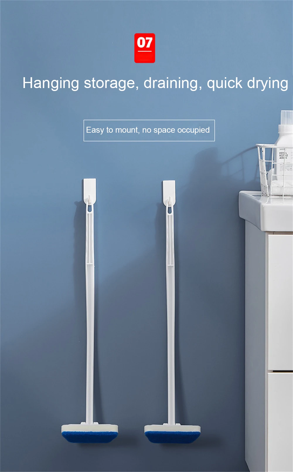 Description Picture 5 of itemMulti-Functional Bathroom Wall Brush Long Handle Removable Household Floor Bathtub Brushes Ceramic Tile Sponge Cleaning Brush