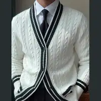Luxury British Fashion Trend Knitted Cardigan Sweater Jacket Men Striped Contrast Printing Cardigan Men Sweter Herren Pullover 1
