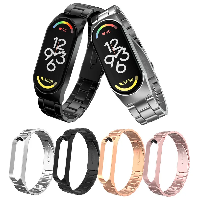 

Metal Steel Strap for Xiaomi Mi Band 7 6 5 4 Stainless steel triple straps Replacement bracelet for mi bend 6 5 4 3 8 Wrist Band