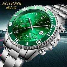 

NOTIONR Waterproof Green Water Ghost Watch Fashion Steel Band Watch Men's Luminous Calendar Quartz Watch