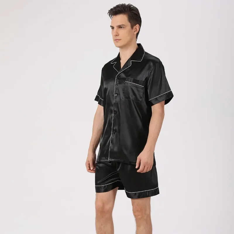 Satin Pajamas Suit Men Spring Fall Large Size Loose Loungewear Sleepwear Male Summer Breathable Thin Short-sleeved
