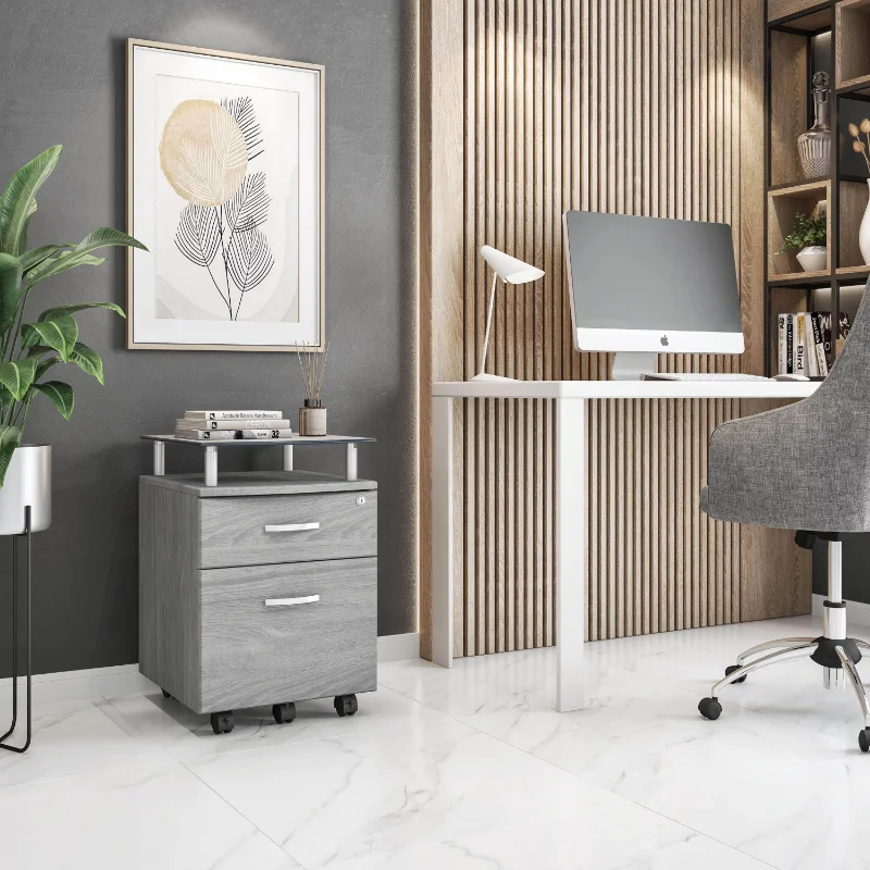 

Rolling File Cabinet with Glass Top, Grey filing cabinet file cabinet