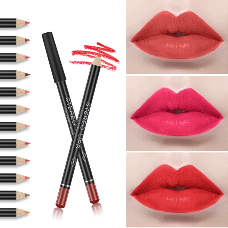

12 Colors Lipliner Pencil Sexy Matte Lipstick Liner Waterproof Long Lasting Eyeliner Pen Eyes Lips Beauty Makeup Cosmetics