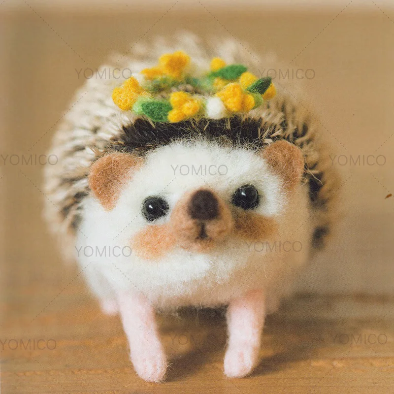 YOMICO Hedgehog Felt Animals Includes Video Tutorial And Mohair Plushie Toys Handmade DIY Wool Needle Material Handcraft Kit