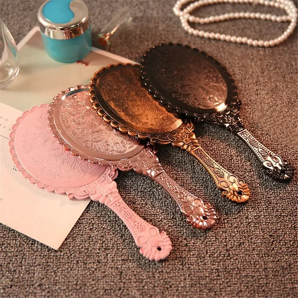 Portable Handheld Makeup Vanity Mirror Retro Carved Makeup Hand Mirror SPA Salon Compact Women Cosmetic Mirrors