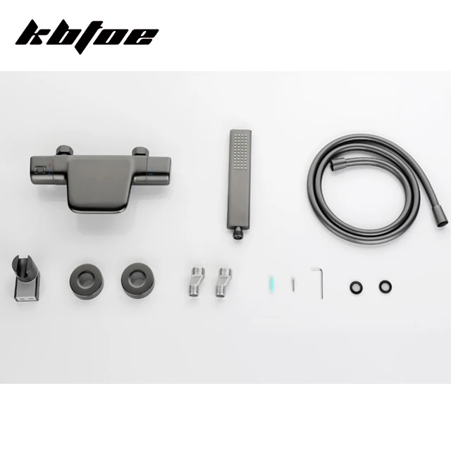 ปืนสีเทา Thermostatic อ่างอาบน้ำก๊อกน้ำห้องน้ำน้ำตกฝักบัวชุดทองเหลือง Handshower แรงดันวาล์วผสมน้ำ 5
